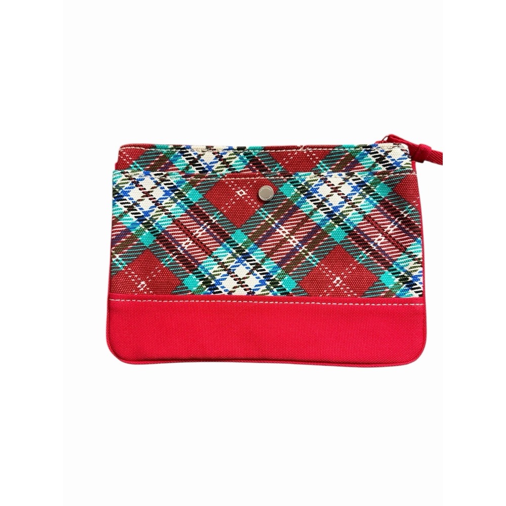 Lands End Red Plaid Fabric Wristlet‎